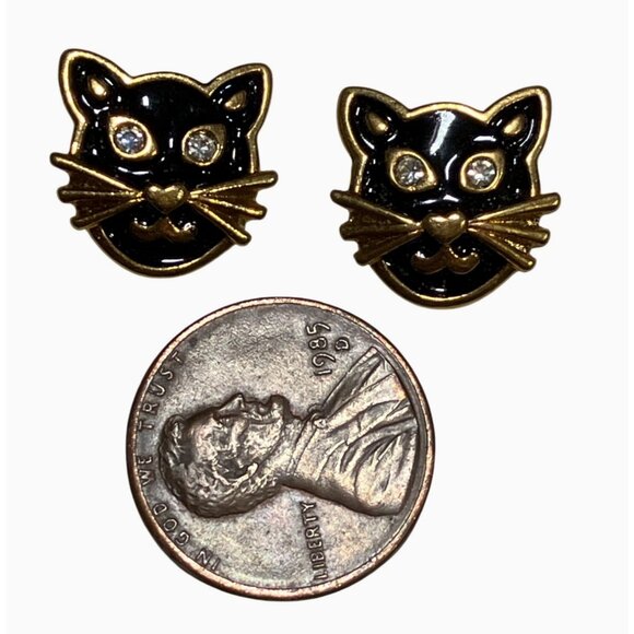 Avon Halloween Black Cat Enamel Rhinestone Stud Earrings - Picture 3 of 12